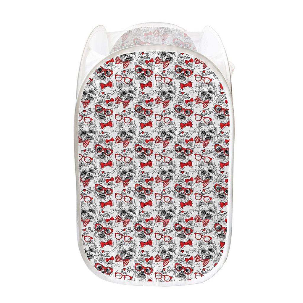 Lovely Yorkshire Terrier Pattern Print Mesh Laundry Hamper