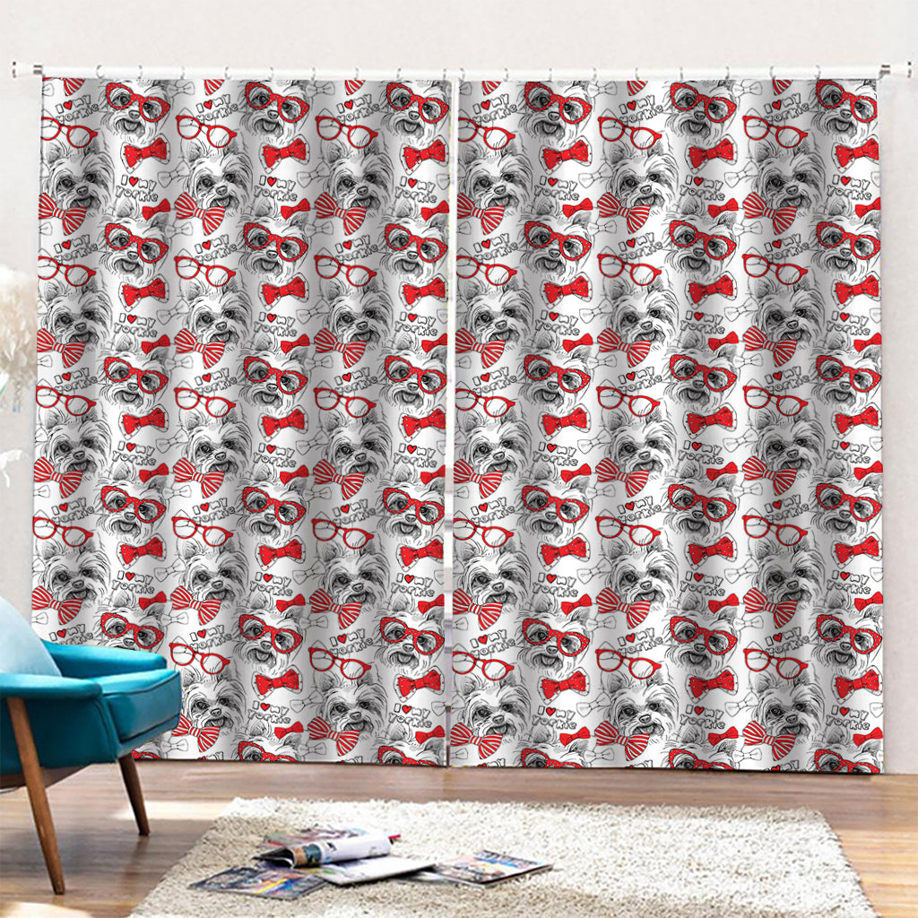 Lovely Yorkshire Terrier Pattern Print Pencil Pleat Curtains