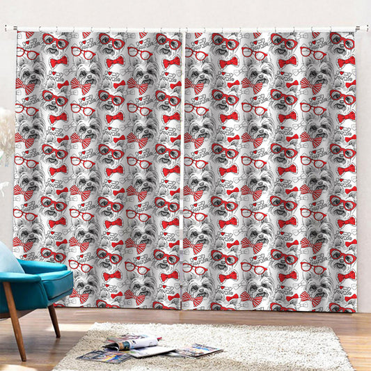 Lovely Yorkshire Terrier Pattern Print Pencil Pleat Curtains