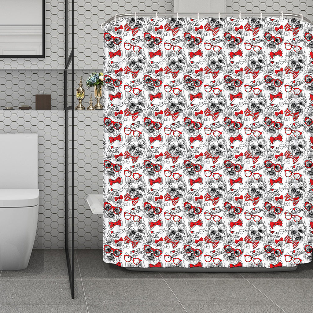 Lovely Yorkshire Terrier Pattern Print Polyester Shower Curtain