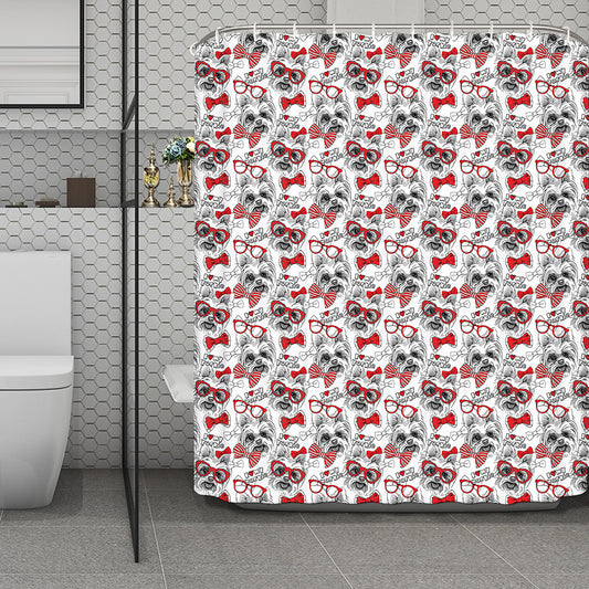Lovely Yorkshire Terrier Pattern Print Polyester Shower Curtain