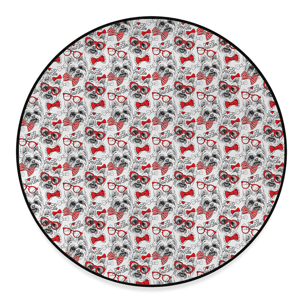 Lovely Yorkshire Terrier Pattern Print Round Floor Mat