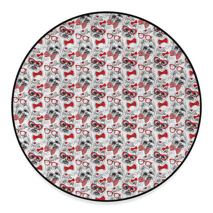 Lovely Yorkshire Terrier Pattern Print Round Floor Mat