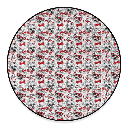 Lovely Yorkshire Terrier Pattern Print Round Floor Mat