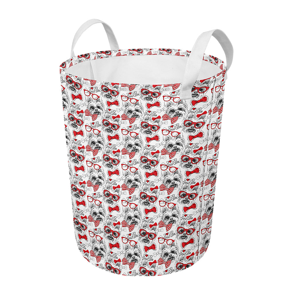 Lovely Yorkshire Terrier Pattern Print Round Laundry Basket