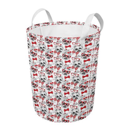 Lovely Yorkshire Terrier Pattern Print Round Laundry Basket