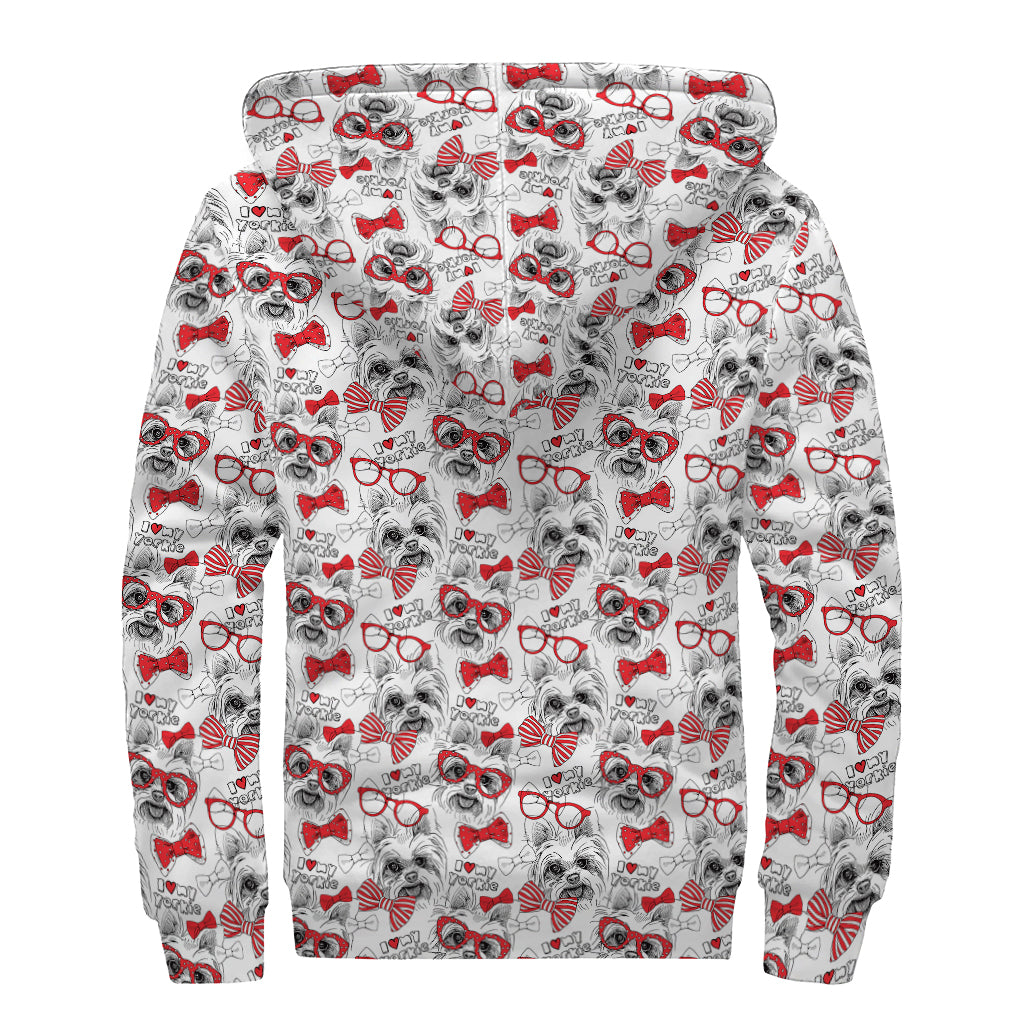 Lovely Yorkshire Terrier Pattern Print Sherpa Lined Zip Up Hoodie