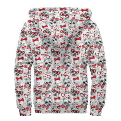 Lovely Yorkshire Terrier Pattern Print Sherpa Lined Zip Up Hoodie