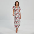 Lovely Yorkshire Terrier Pattern Print Short Sleeve Maxi Dress