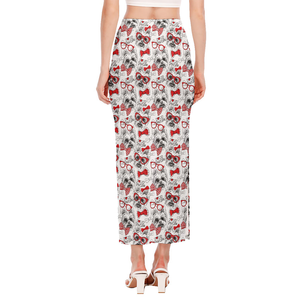 Lovely Yorkshire Terrier Pattern Print Side Slit Maxi Skirt