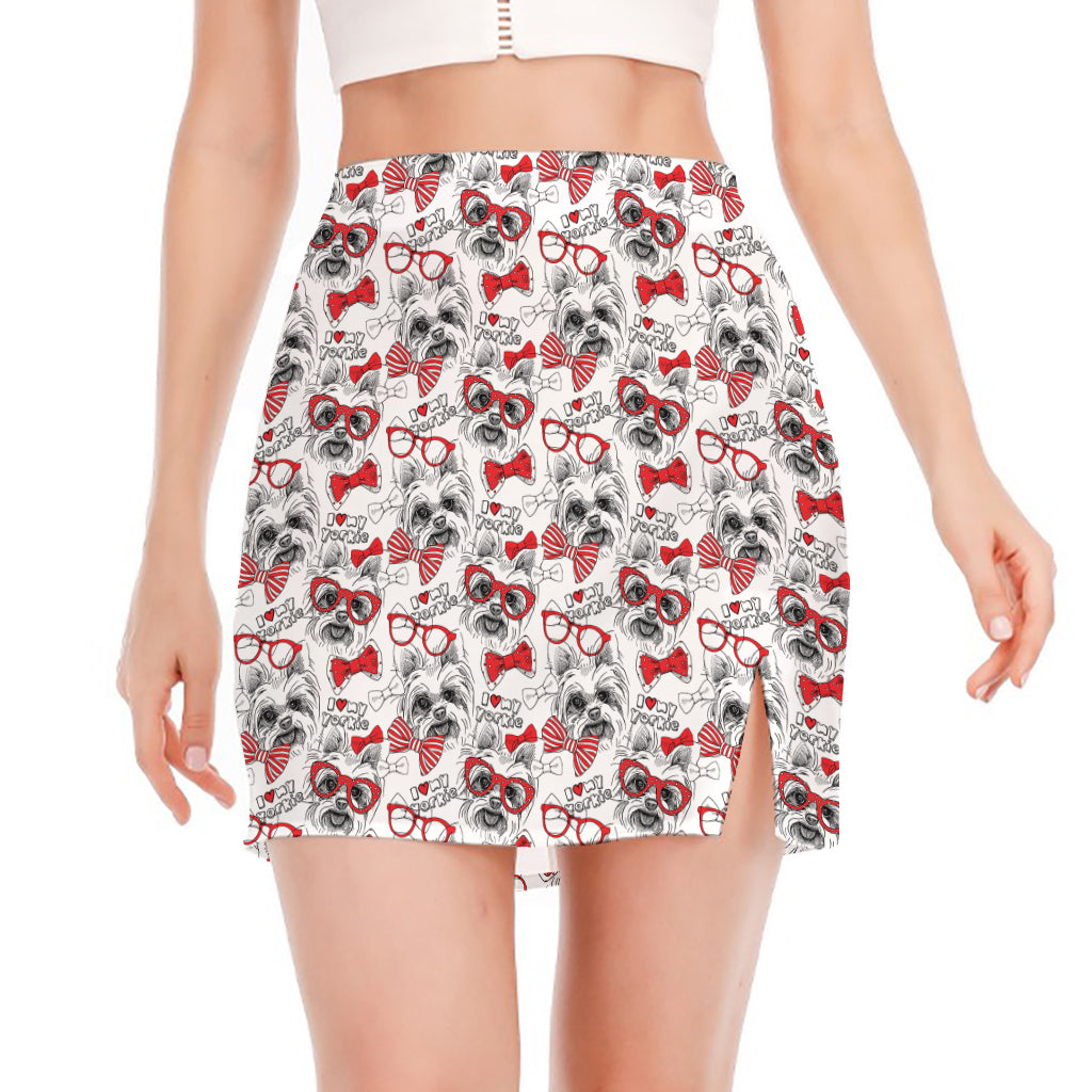 Lovely Yorkshire Terrier Pattern Print Side Slit Mini Skirt
