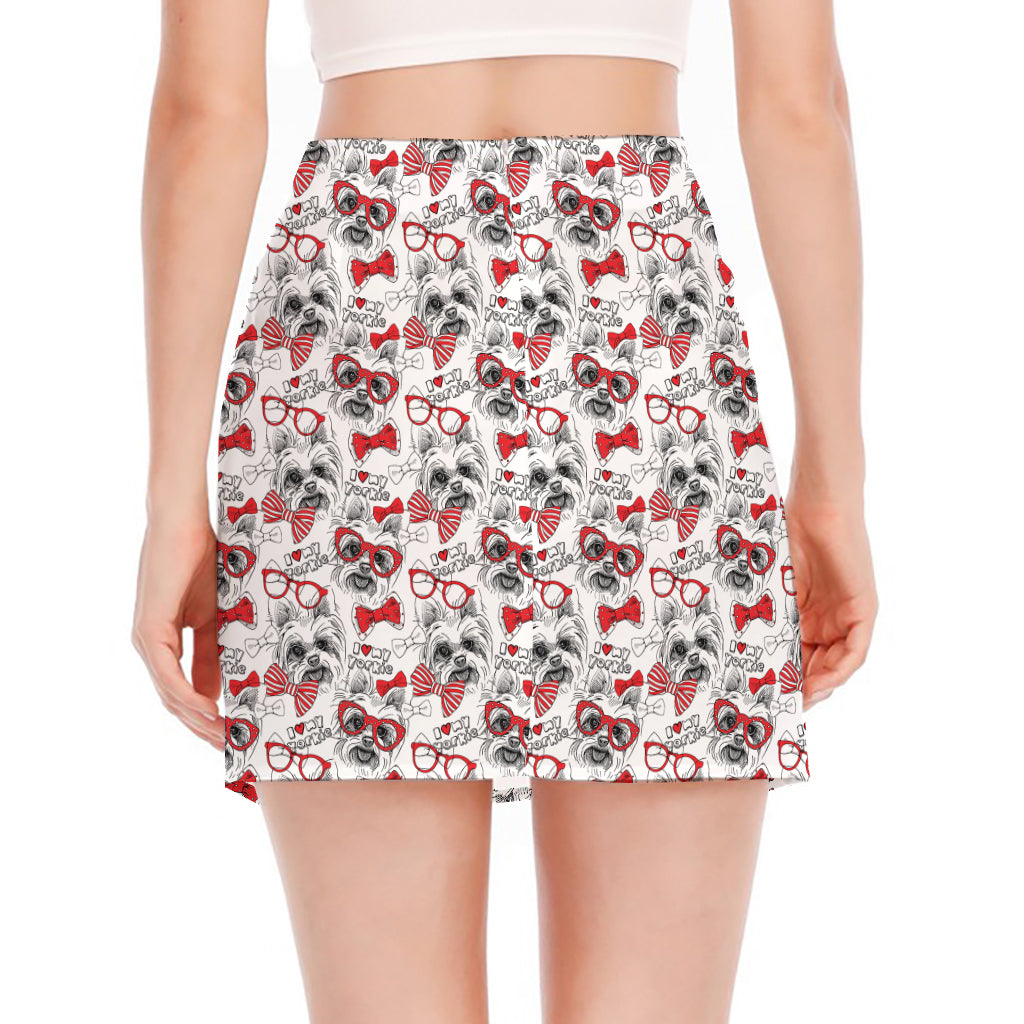 Lovely Yorkshire Terrier Pattern Print Side Slit Mini Skirt