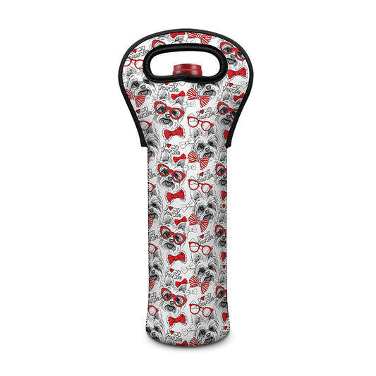 Lovely Yorkshire Terrier Pattern Print Single Neoprene Wine Tote