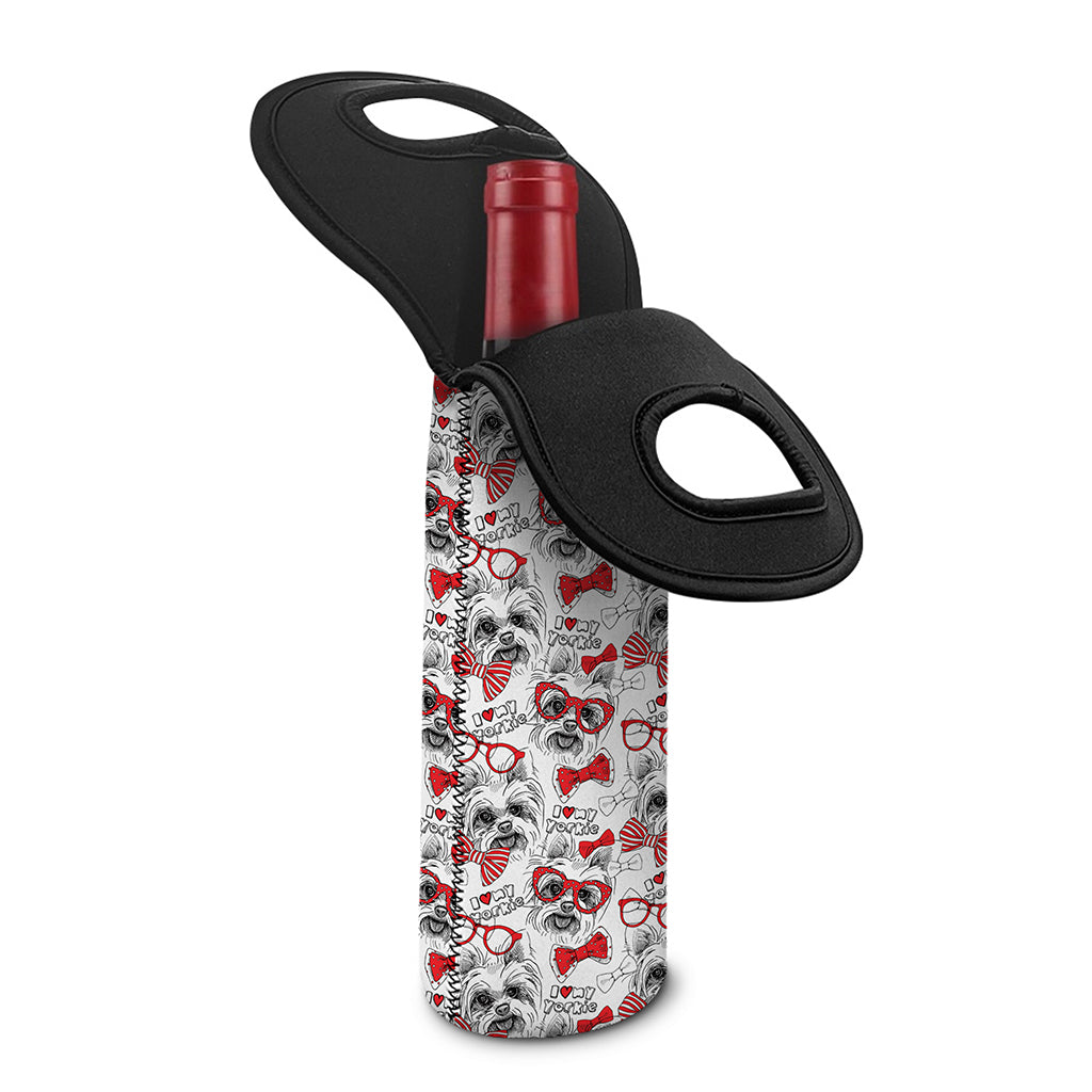 Lovely Yorkshire Terrier Pattern Print Single Neoprene Wine Tote