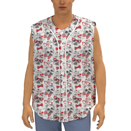 Lovely Yorkshire Terrier Pattern Print Sleeveless Baseball Jersey
