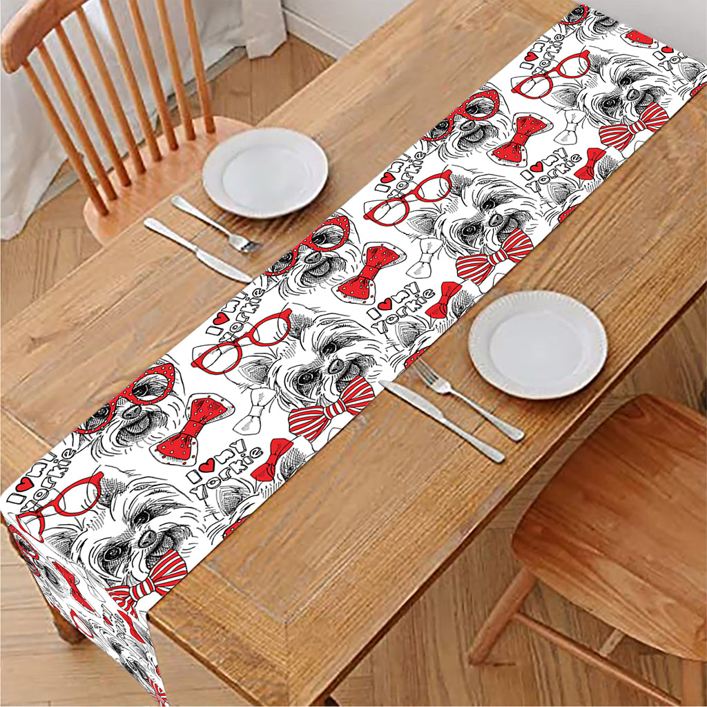 Lovely Yorkshire Terrier Pattern Print Table Runner