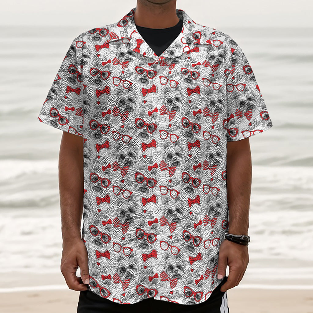Lovely Yorkshire Terrier Pattern Print Textured Short Sleeve Shirt