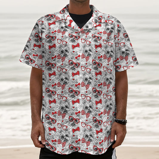 Lovely Yorkshire Terrier Pattern Print Textured Short Sleeve Shirt