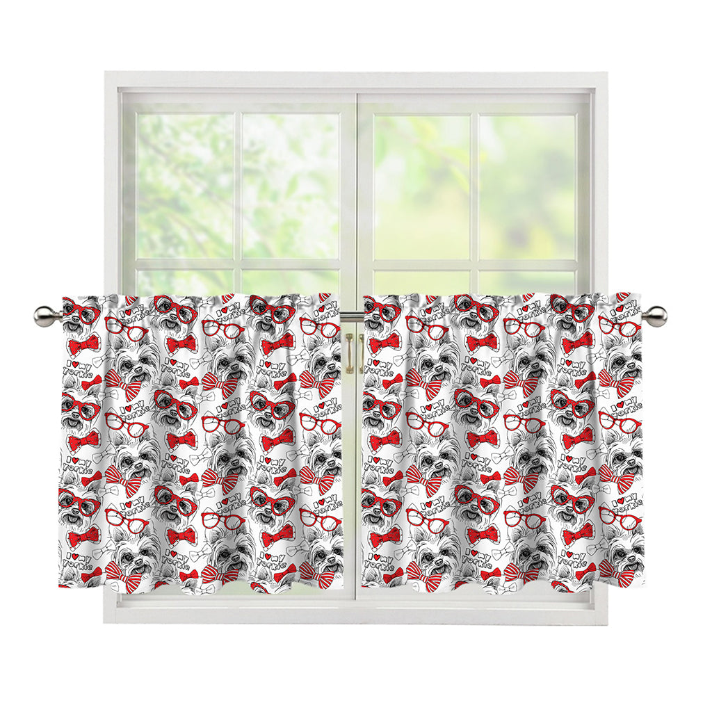 Lovely Yorkshire Terrier Pattern Print Tier Curtains