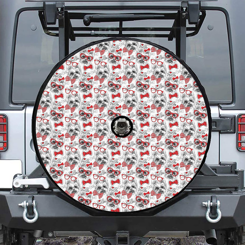 Lovely Yorkshire Terrier Pattern Print Tire Cover With Camera Hole