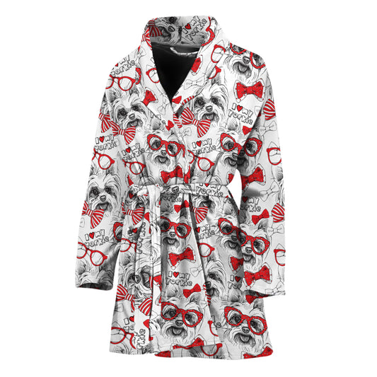 Lovely Yorkshire Terrier Pattern Print Women's Bathrobe