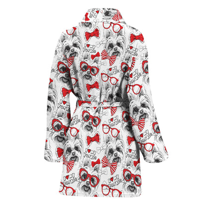 Lovely Yorkshire Terrier Pattern Print Women's Bathrobe