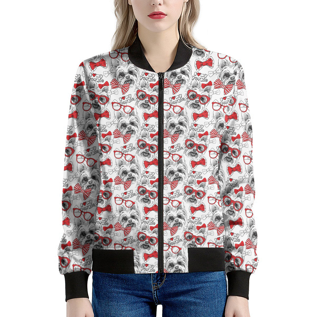 Lovely Yorkshire Terrier Pattern Print Women's Bomber Jacket