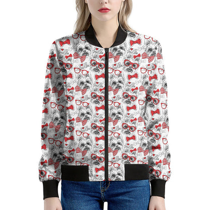 Lovely Yorkshire Terrier Pattern Print Women's Bomber Jacket