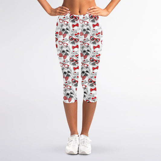 Lovely Yorkshire Terrier Pattern Print Women's Capri Leggings