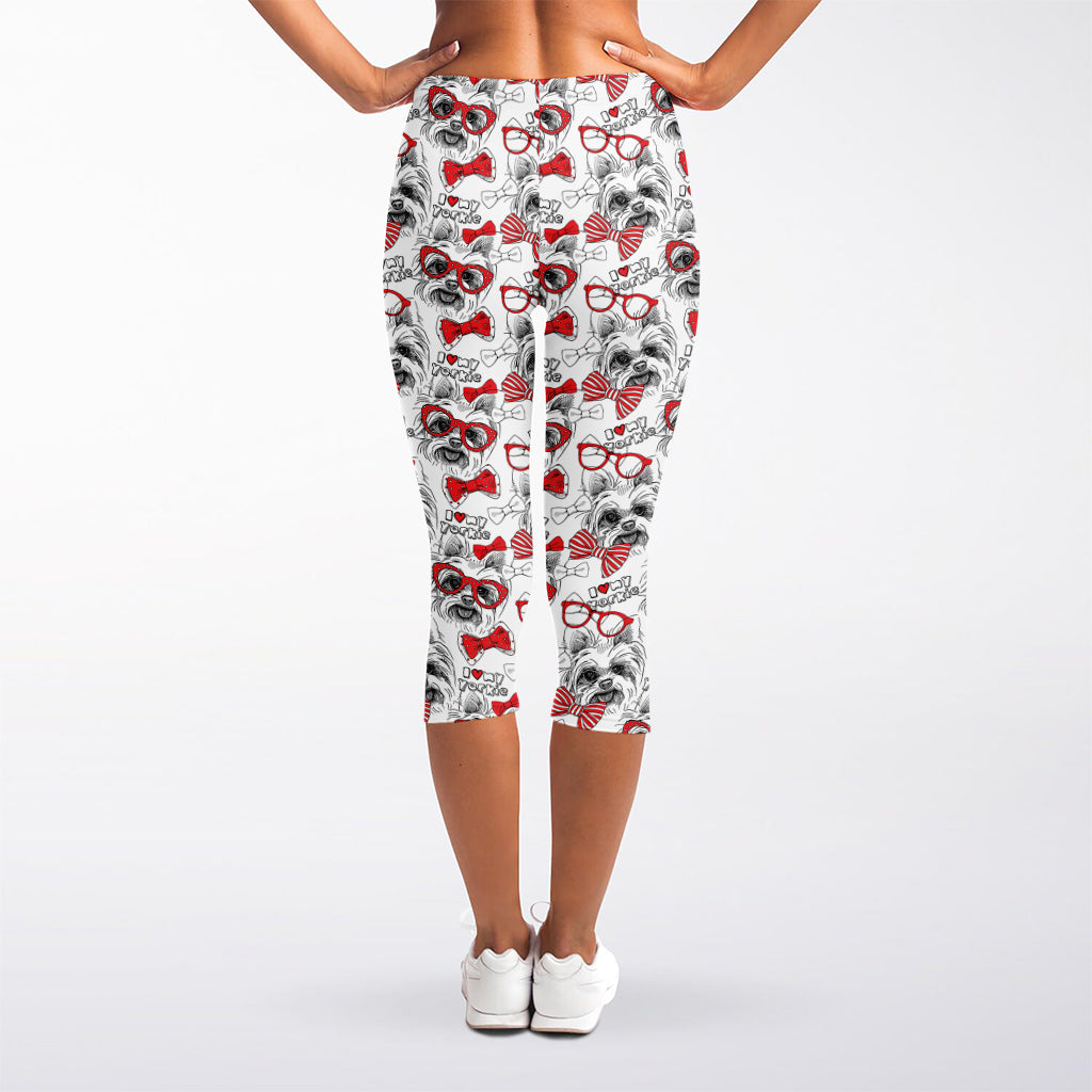 Lovely Yorkshire Terrier Pattern Print Women's Capri Leggings