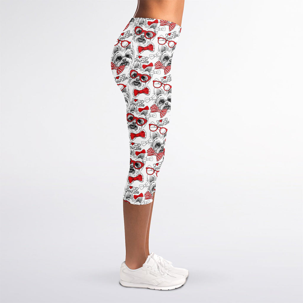 Lovely Yorkshire Terrier Pattern Print Women's Capri Leggings