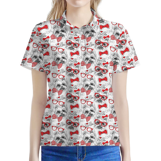 Lovely Yorkshire Terrier Pattern Print Women's Polo Shirt