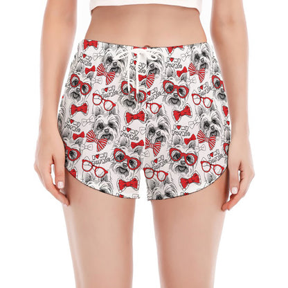 Lovely Yorkshire Terrier Pattern Print Women's Split Running Shorts