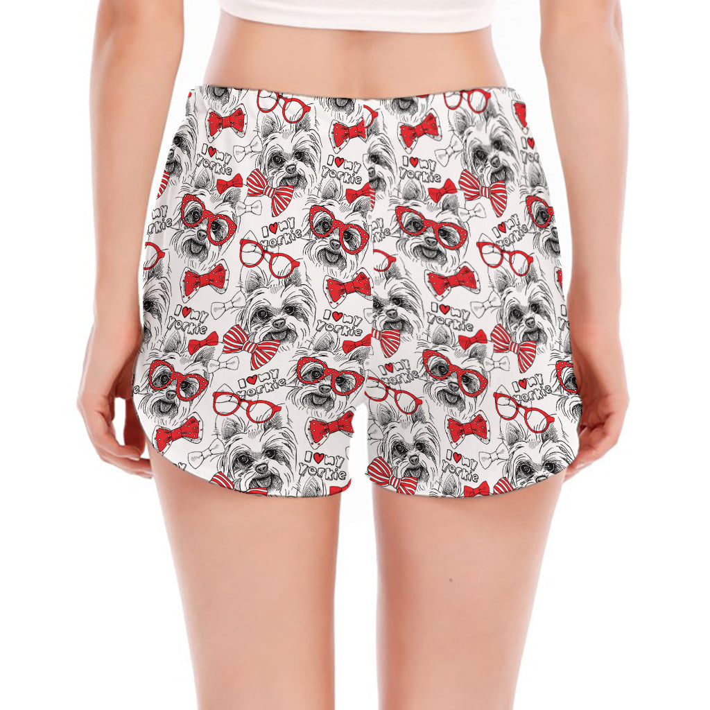 Lovely Yorkshire Terrier Pattern Print Women's Split Running Shorts