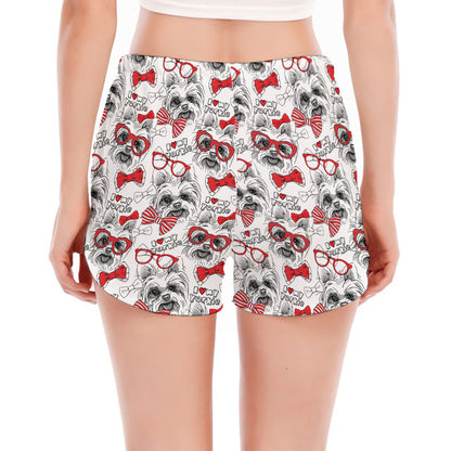 Lovely Yorkshire Terrier Pattern Print Women's Split Running Shorts