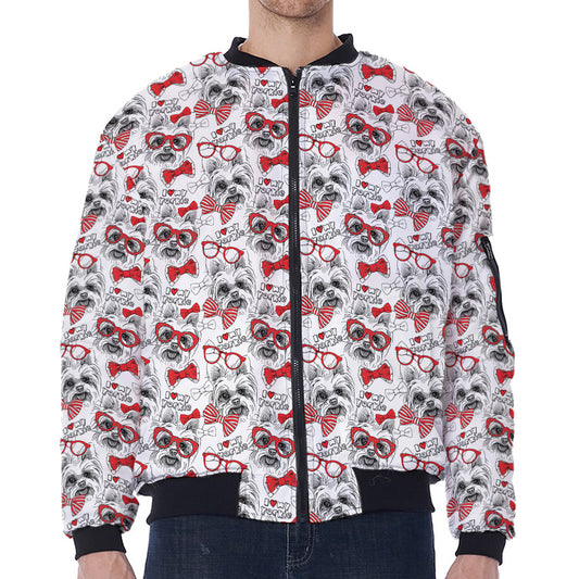 Lovely Yorkshire Terrier Pattern Print Zip Sleeve Bomber Jacket