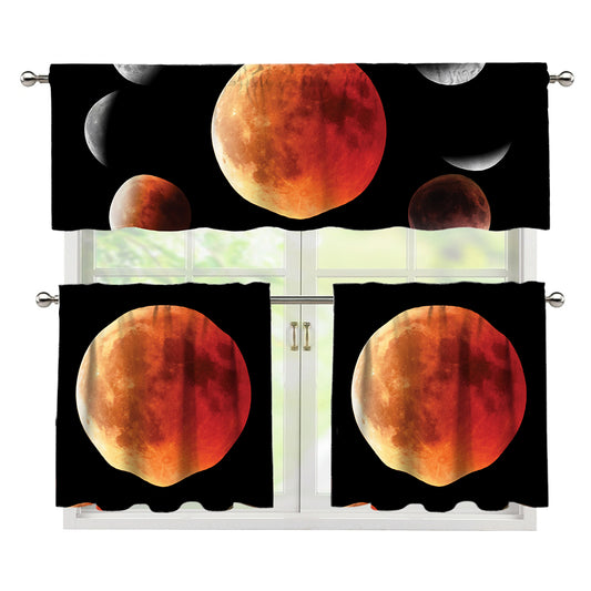 Lunar Eclipse Cycle Print 3 Piece Kitchen Curtains
