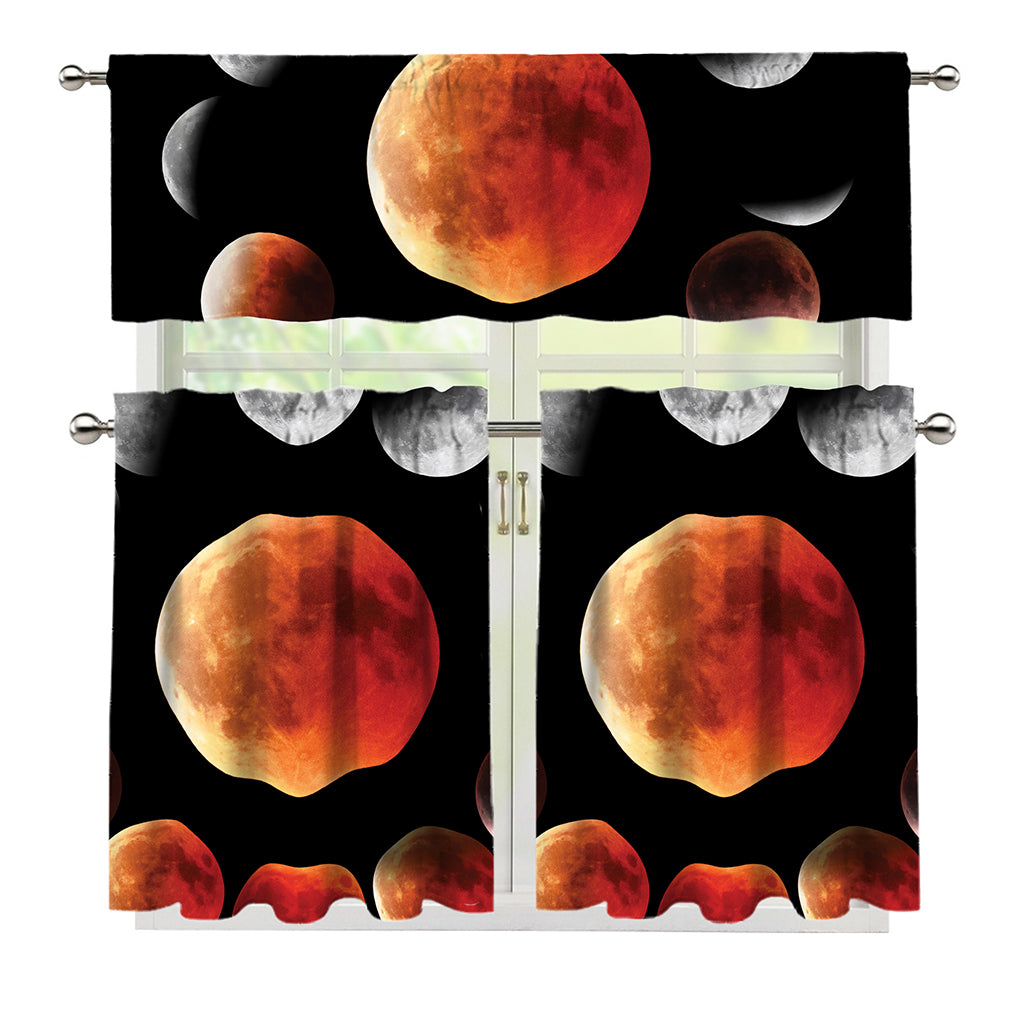 Lunar Eclipse Cycle Print 3 Piece Kitchen Curtains