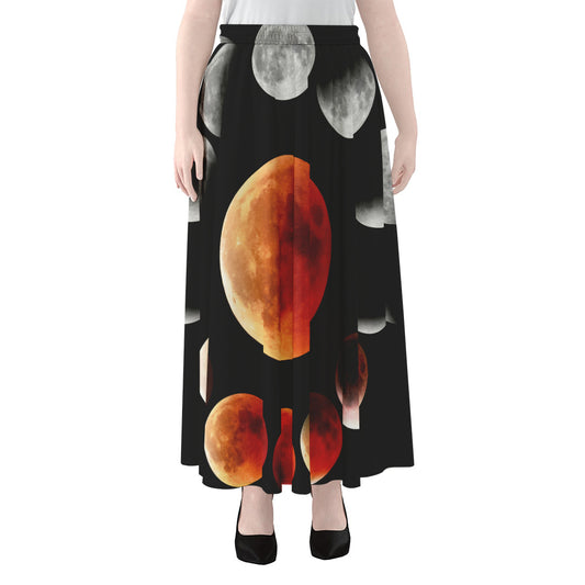 Lunar Eclipse Cycle Print Chiffon Maxi Skirt