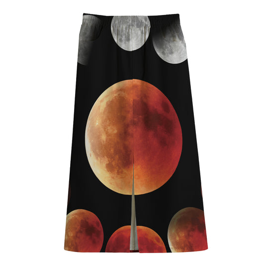 Lunar Eclipse Cycle Print Cotton Front Slit Maxi Skirt