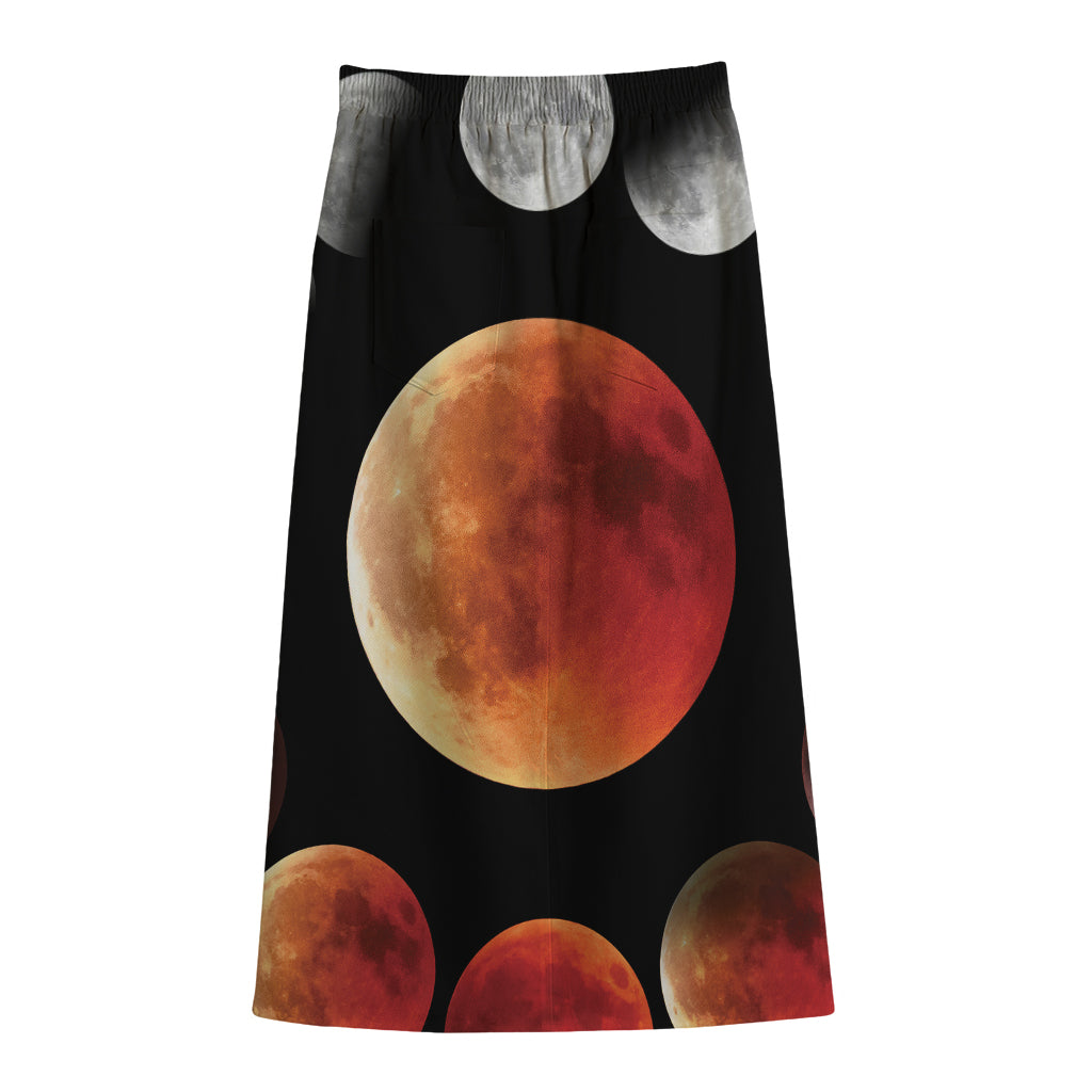 Lunar Eclipse Cycle Print Cotton Front Slit Maxi Skirt