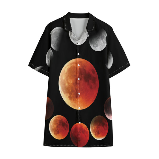 Lunar Eclipse Cycle Print Cotton Hawaiian Shirt