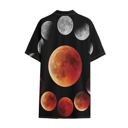 Lunar Eclipse Cycle Print Cotton Hawaiian Shirt