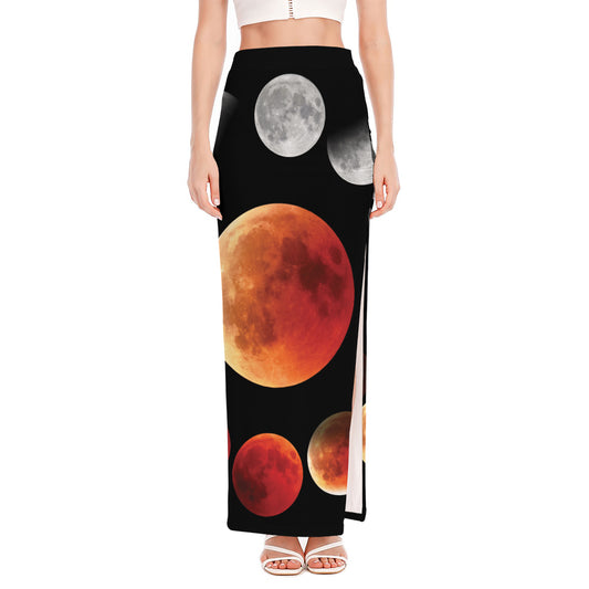 Lunar Eclipse Cycle Print High Slit Maxi Skirt