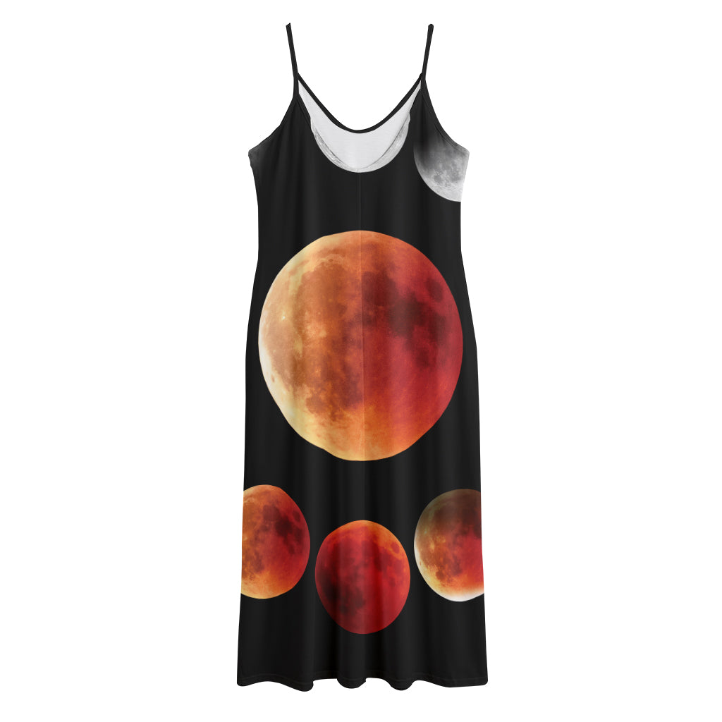 Lunar Eclipse Cycle Print Jersey Midi Cami Dress