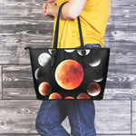 Lunar Eclipse Cycle Print Leather Tote Bag