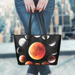 Lunar Eclipse Cycle Print Leather Tote Bag