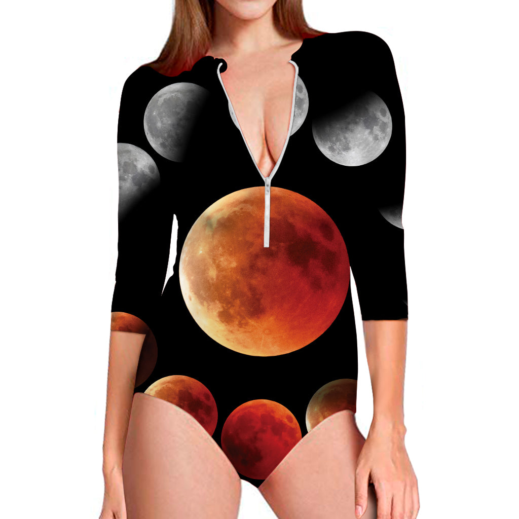 Lunar Eclipse Cycle Print Long Sleeve Swimsuit