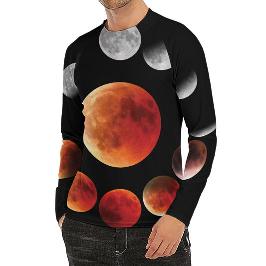 Lunar Eclipse Cycle Print Men's Long Sleeve Rash Guard