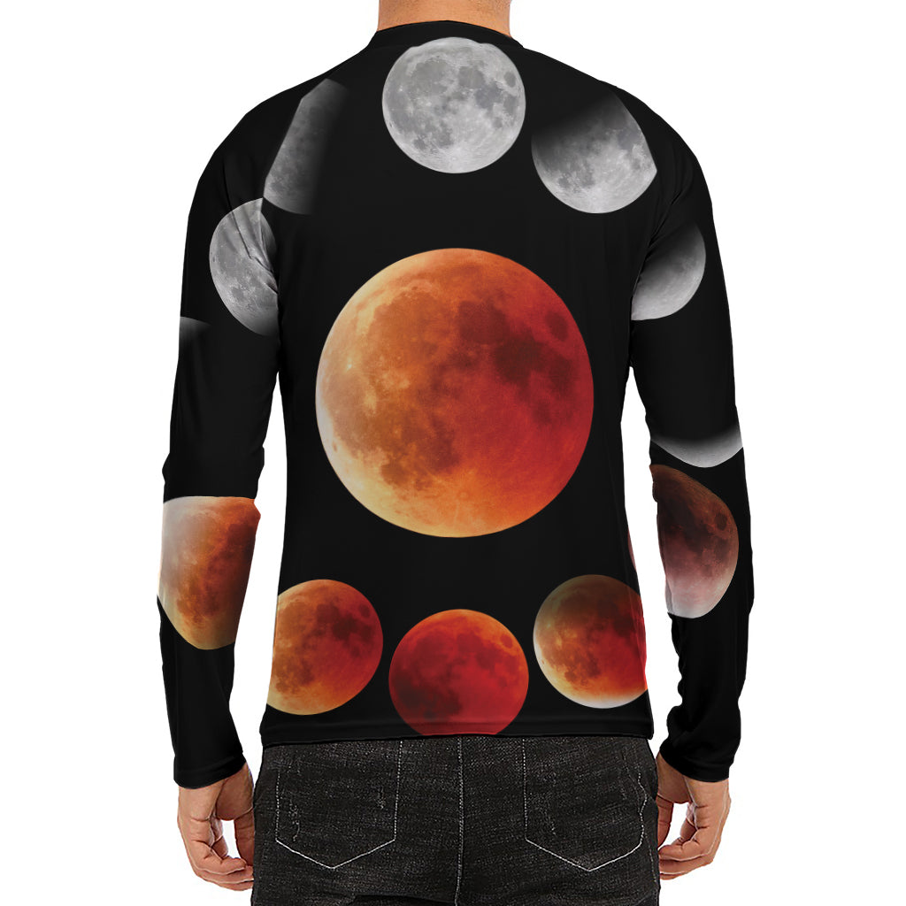 Lunar Eclipse Cycle Print Men's Long Sleeve Rash Guard